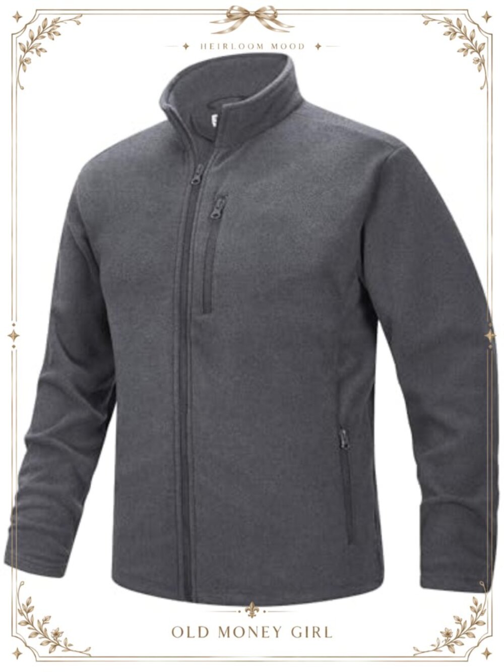 Men's Full Zip Fleece Jacket Lightweight Warm Stand Collar Zip Pockets